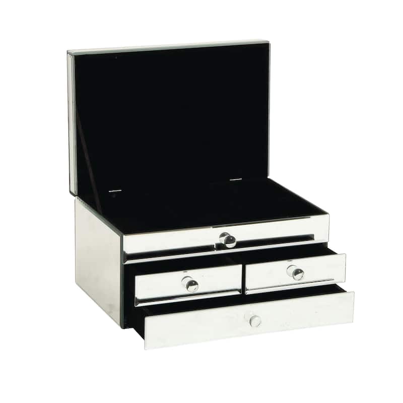 Glass Mirrored 4 Drawers Jewelry Box - Silver - Roche River Decor - 9"W x 11"L x 6"H