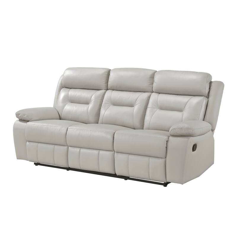 Conia Manual Double Reclining Sofa, Light Gray Silver Leather, 87 Inch