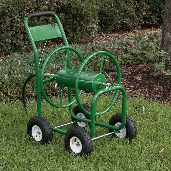 Arksen Garden Water Hose Reel Cart 300 FT Outdoor Heavy Duty Yard Planting w/ Basket, Green