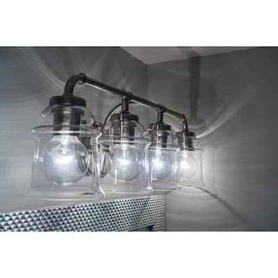 Toledo 3 Light Satin Nickel Industrial Jar Bathroom Vanity Fixture - 22-in W x 8.25-in H x 8-in D