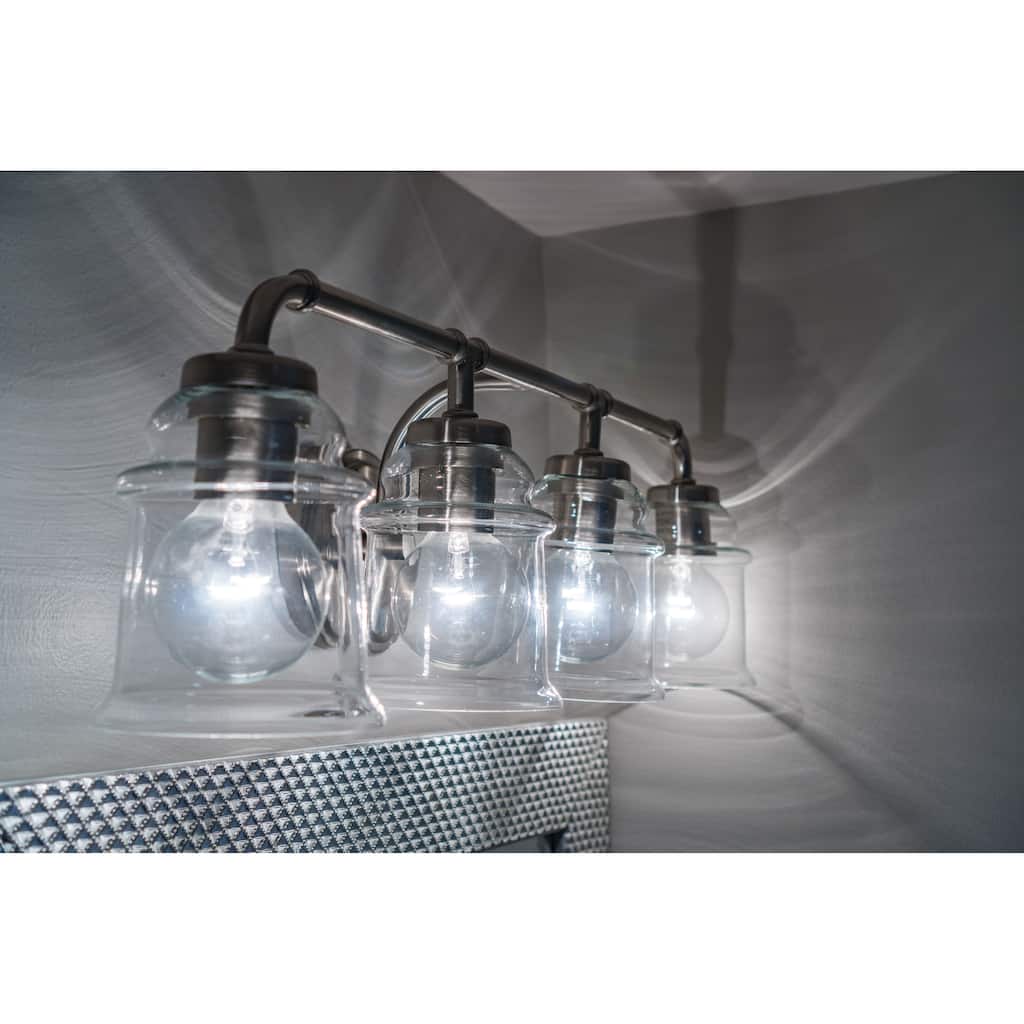 Toledo 3-Light 22 inch Wide Satin Nickel Bathroom Vanity Lighting Fixture, Clear Glass Shade, Dimmable LED Compatible Wall Mount