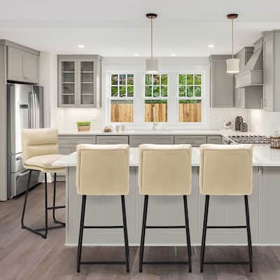 Glitzhome Set of 4 Modern Thick Soft Leatherette Metal Legs Bar Stools