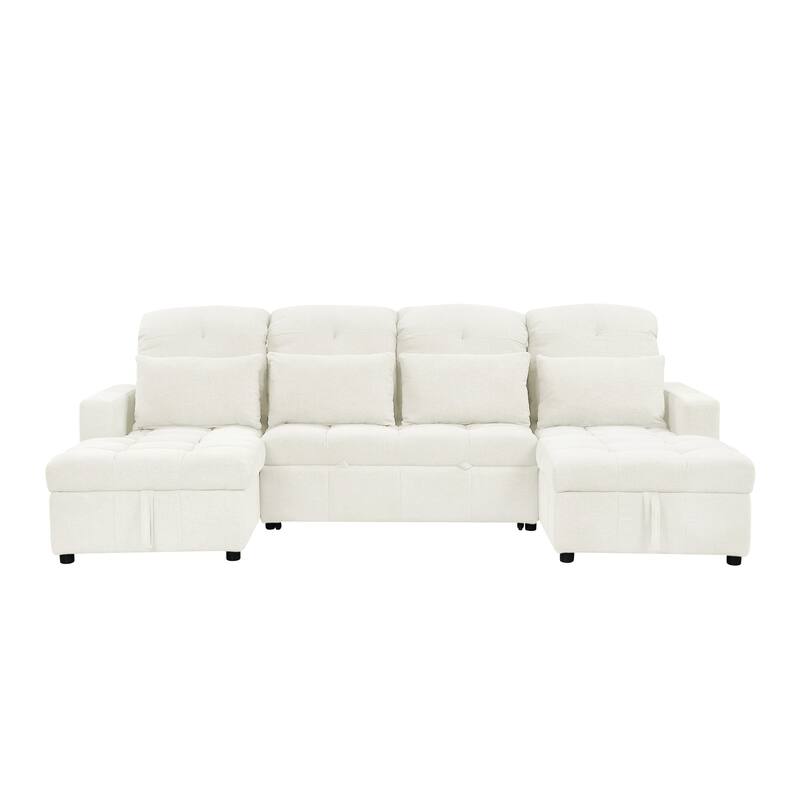 U-shaped Sofa Pull-out Sofa Bed, Modular Sectional Sofa with 2 Storage Chaise Lounges and 2 USB Ports for Living Room