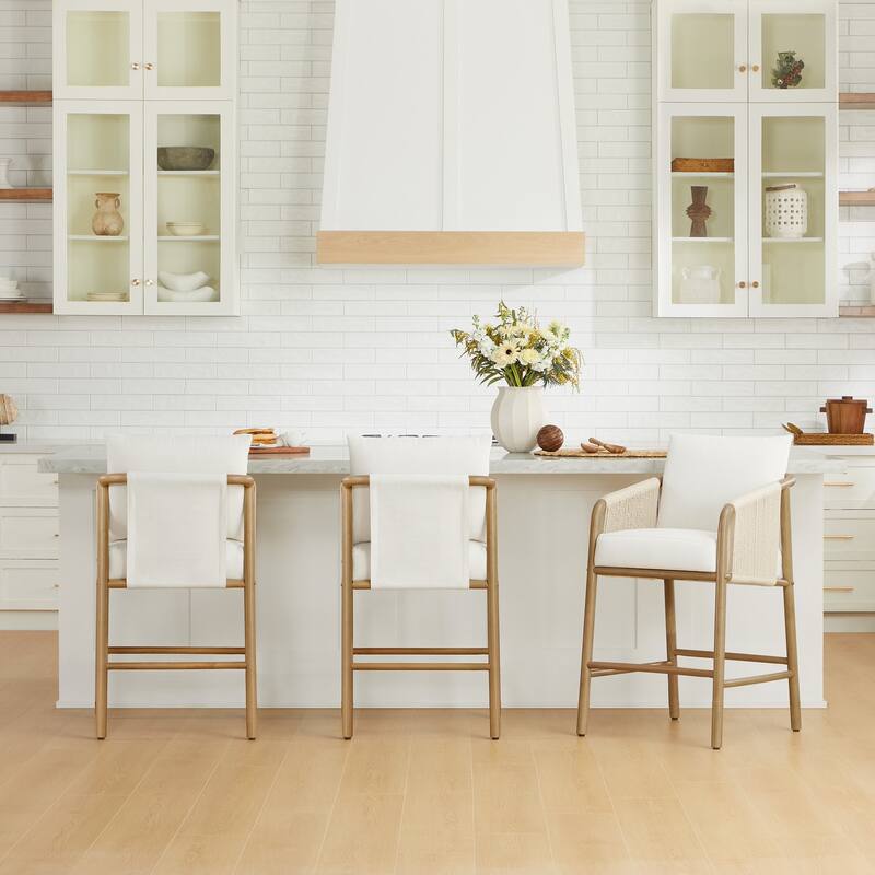 Lynn Counter Height Bar Stool with Braid Wood Arm Set of 2