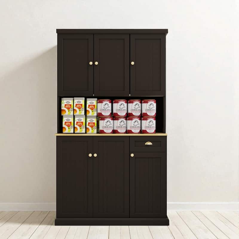 71" Freestanding Kitchen Pantry Storage Cabinet with Microwave Countertop, Hutch Buffet Cabinet with Shelves & Drawer