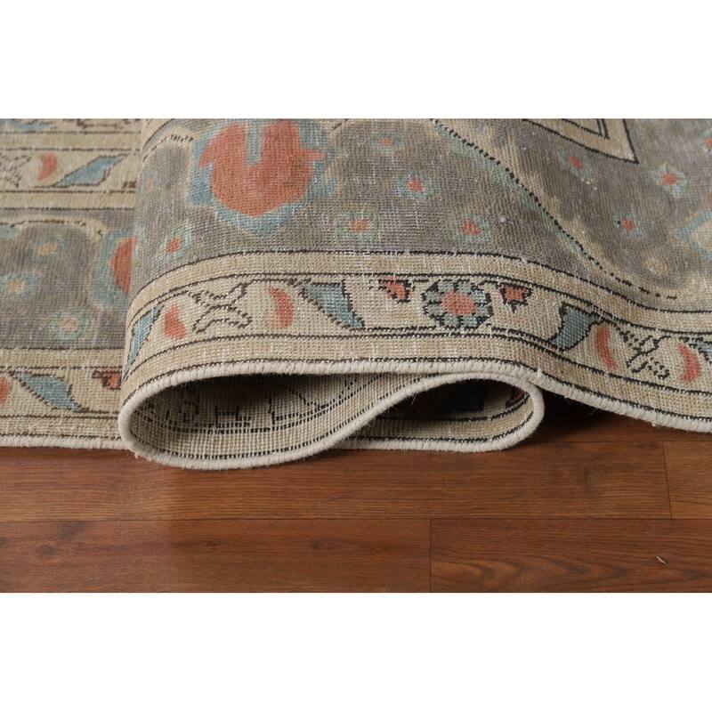 Geometric Tabriz Persian Rug Hand-Knotted Beige Wool Carpet - 8'2"x 10'6"