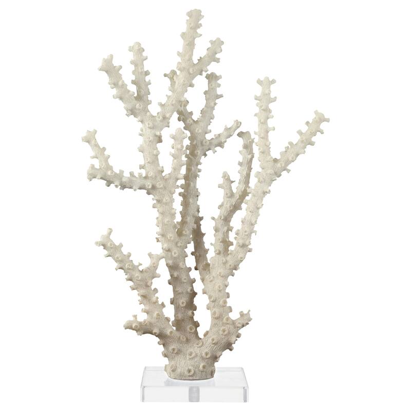 Cream Polystone Coral Decorative Sculpture with Clear Acrylic Base - Cream - 9"W, 14"H