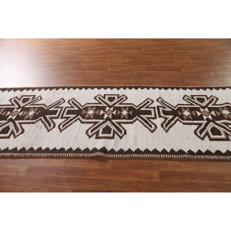 Beige / Ivory Anatolian Turkish Runner Rug Handmade Wool Carpet - 3'3"x 10'10"