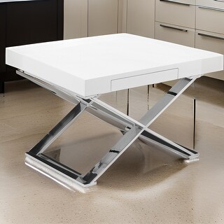 Rix 21 Inch Side End Table, 1 Drawer, X Shape Steel Legs, White Wood ...