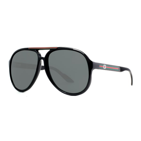 GUCCI Aviator GG 1627/S Unisex D28/R6 Shiny Black Gray Sunglasses - 59mm-12mm-130mm