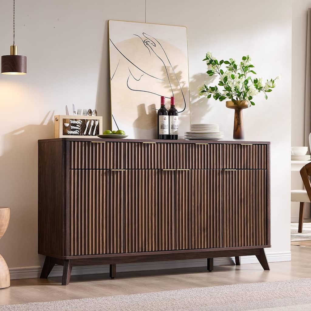 Modern Fluted Buffet Sideboard Cabinet, Buffet Table Coffee/Wine Bar