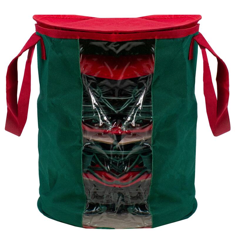 12" Red and Green Christmas Light Storage Organizer with Clear Window