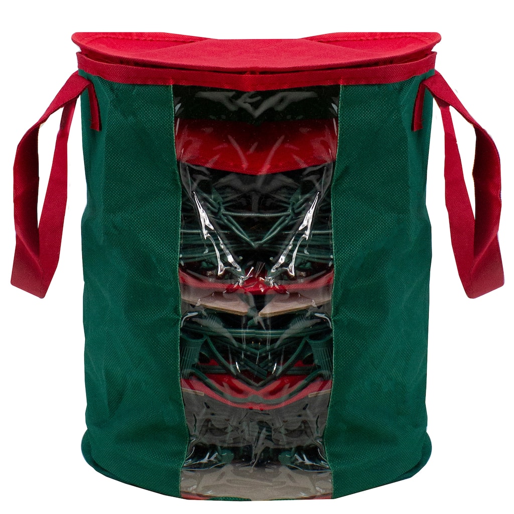 12" Red and Green Christmas Light Storage Organizer with Clear Window