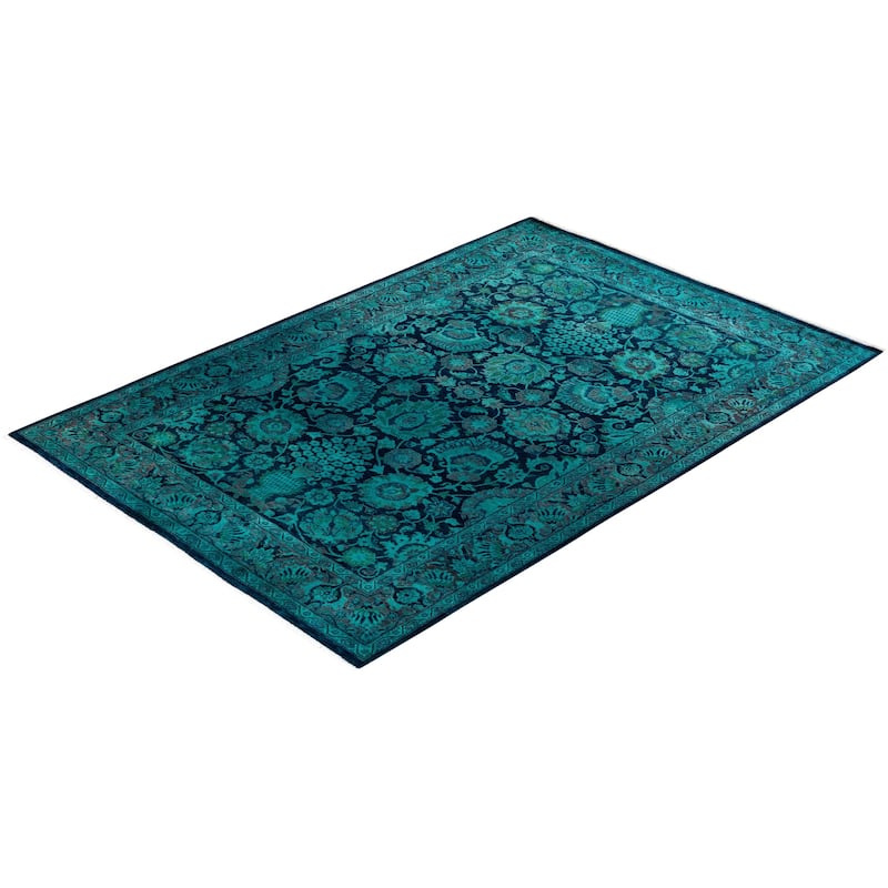 Overton Hand Knotted Wool Vintage Inspired Modern Contemporary Overdyed Navy Area Rug - 4' 2" x 6' 1"