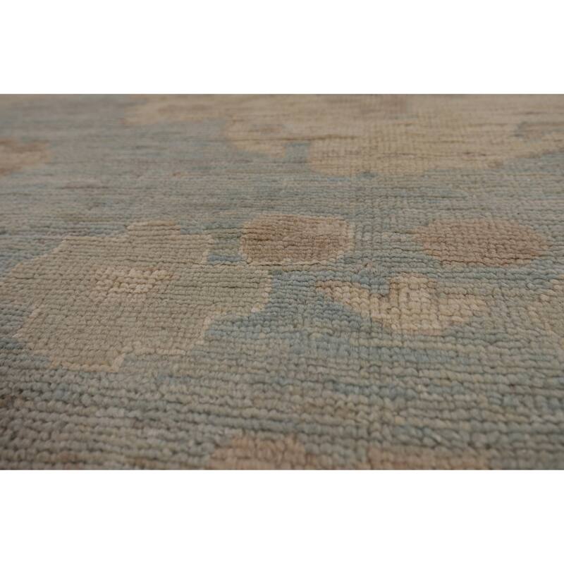 Vegetable Dye Oushak Turkish Large Area Rug Handmade Blue Wool Carpet - 12'3"x 14'6"