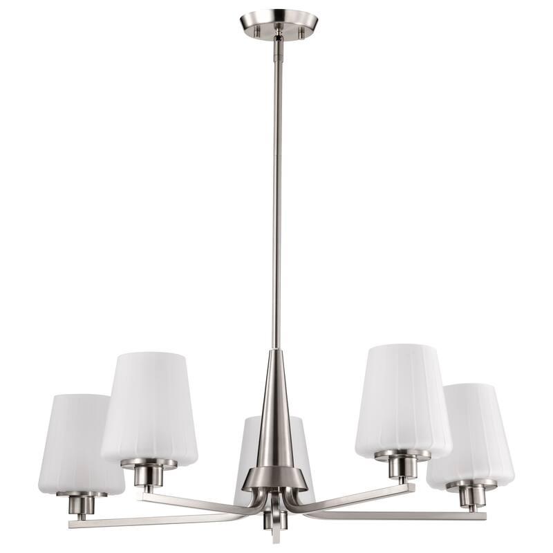 Lune 5 Light Chandelier Brushed Nickel Finish Etched White Glass - Brushed Nickel