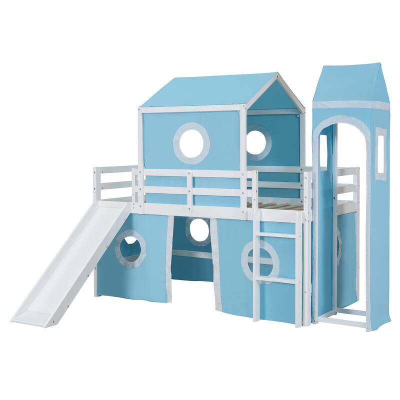 Loft House Bed with Slide, Tent, & Tower