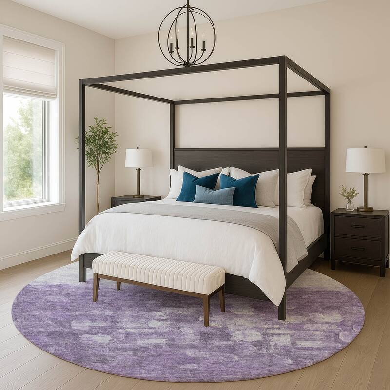 Premium Washable Super Soft Ombre Brushstrokes Mayfield Rug - Purple - 8' x 8'