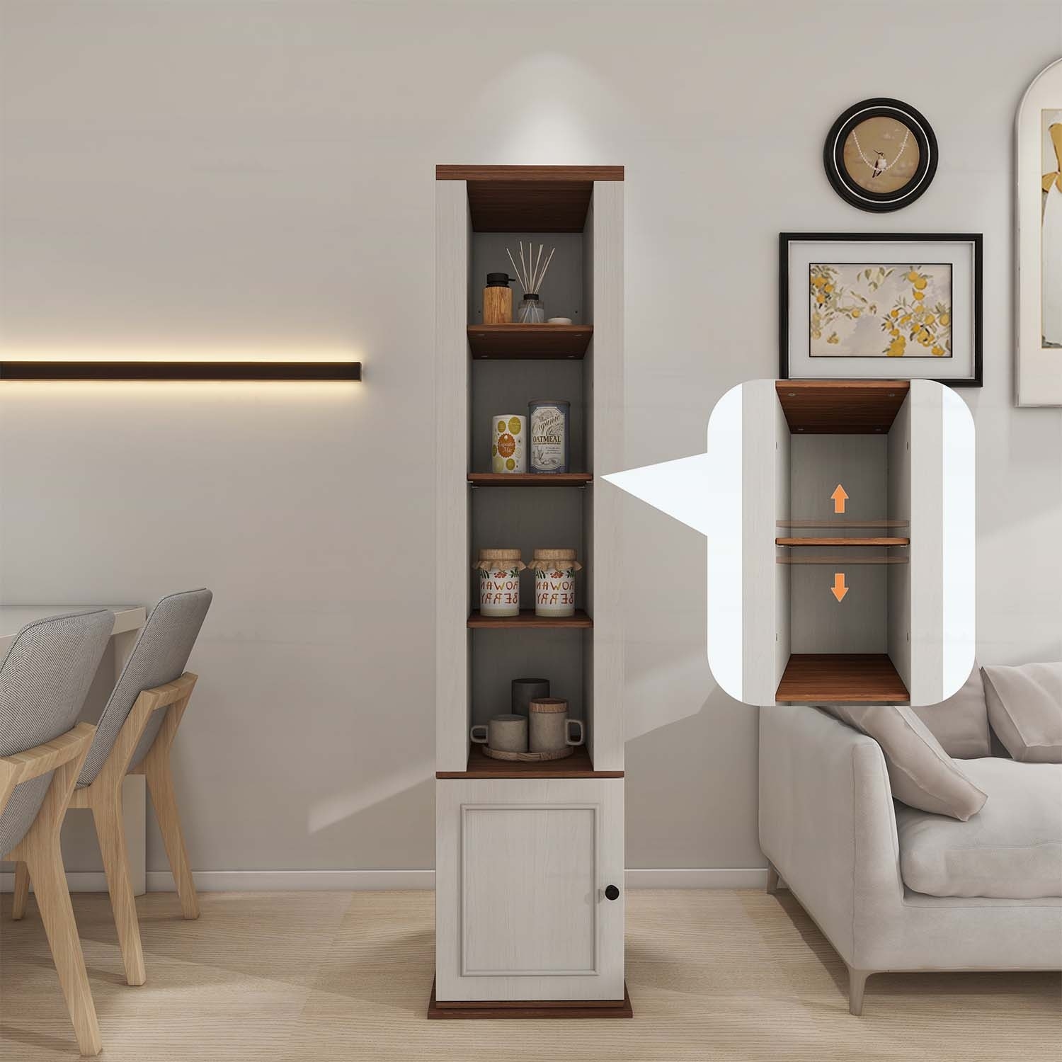 360° Rotating Storage Cabinet with Full-Length Mirror,8 Shelves,Hooks,and Door,for Versatile Home Use