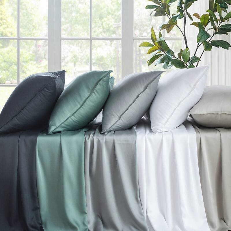 400TC Cooling Sheet Set, Sateen Weave 4 Piece Bedding with 16 Inch Deep Pocket Fitted Sheet