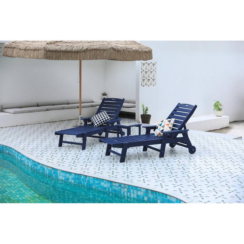 Outdoor Solid Wood Frame Slat Recliner with Pulleys