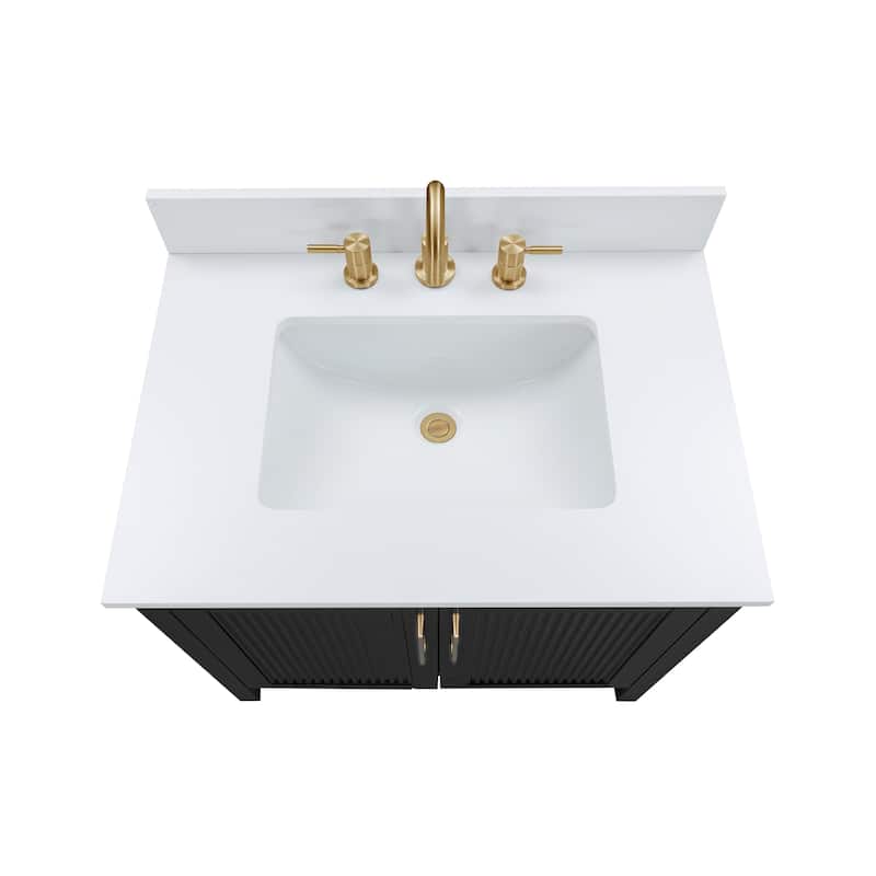 Luka Bathroom Vanity in Black Oak with White Engineered Stone Top