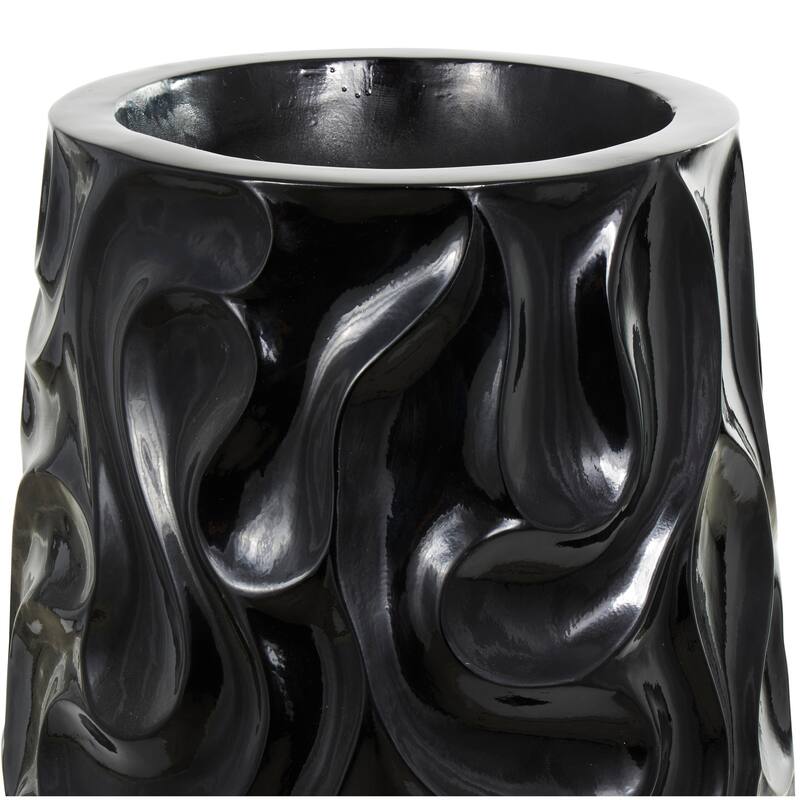 Black Resin Large Wavy Textured Floor Vase