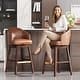 preview thumbnail 7 of 8, Bar Stools PU Leather / Linen Fabric Upholstered Solid Wood Swivel Barstool Set of 2/4