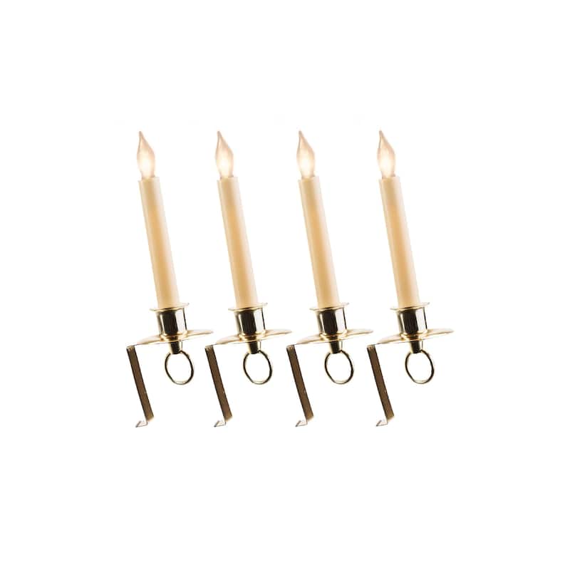 4 Incandescent Beige Christmas Candles In Gold Bracket Sensor 12"