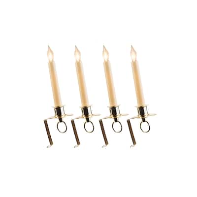 4 Incandescent Beige Christmas Candles In Gold Bracket Sensor 12"