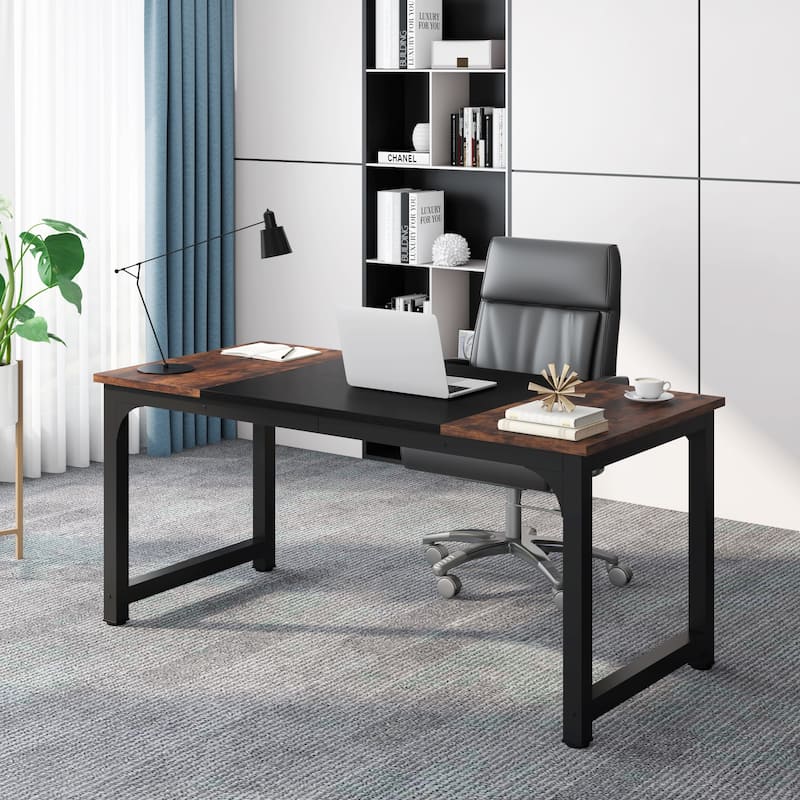 63" Modern Computer Desk for Home Office - Rustic Brown/Black
