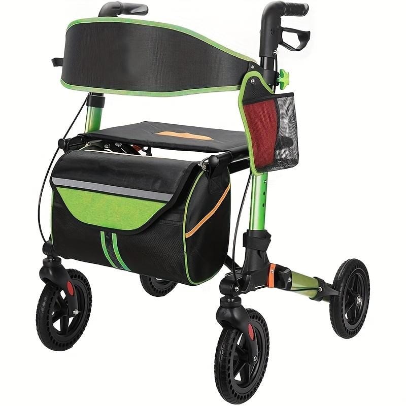 Lightweight Foldable All Terrain Rolling Walker with seat, Aluminum Walkers with 8 inch Rubber Wheels