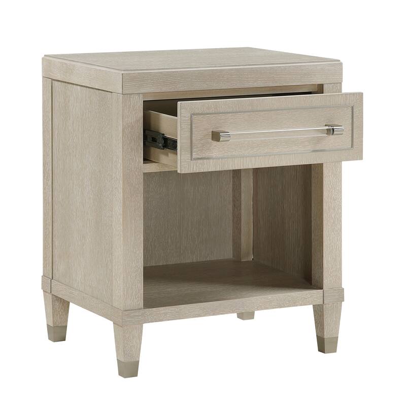 Nightstand with Charging Ports Storage Drawer and Shelf