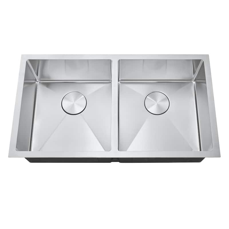 Stainless Steel Kitchen Sink Undermount 50-50 Double Bowl with Kitchen Faucet - 32*18*9
