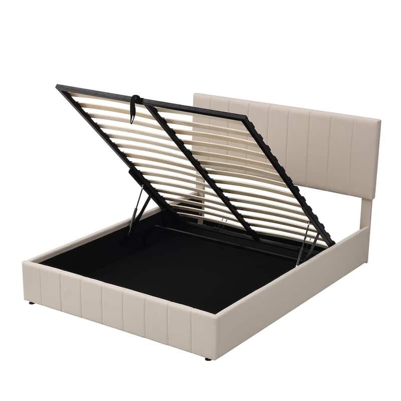 Merax Upholstered Platform Bed with a Hydraulic Storage System