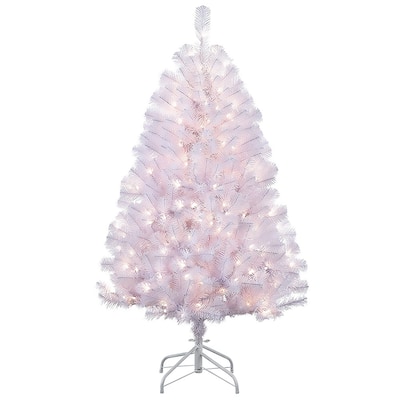Puleo International 4.5 ft. Pre-Lit White Northern Fir Artificial Christmas Tree
