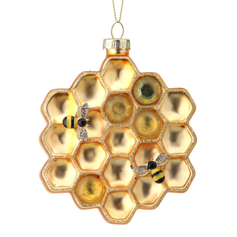 4" Glass Honeycomb With Bees Ornament