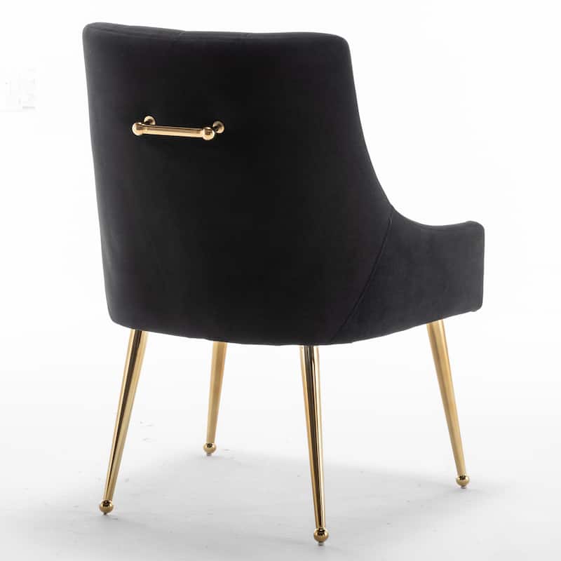 SEYNAR Modern Boucle Velvet Upholstered Accent Dining Chair Set of 2 Tufted Back Armless Chair with Golden Legs