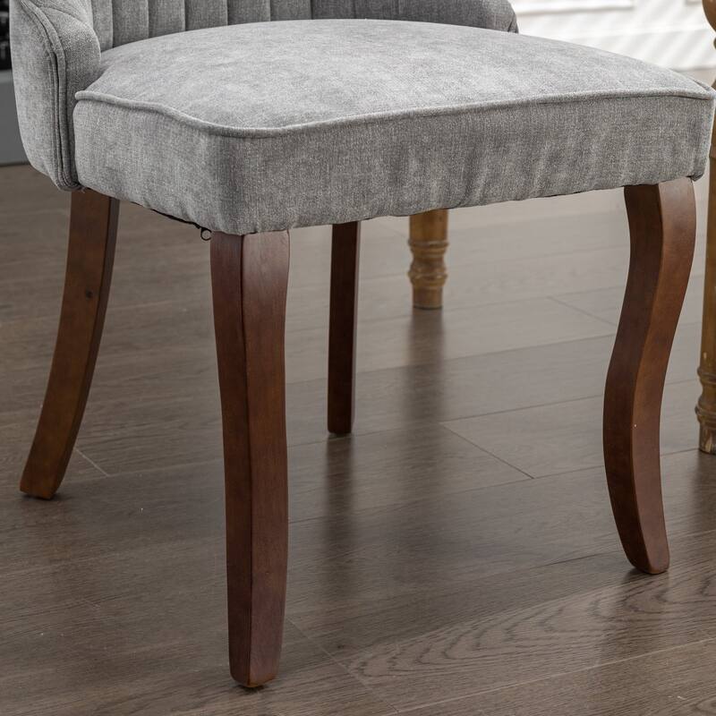 Flocking Linen Upholstered Dining Chairs with Curved Solid Wood Legs,Set of 2