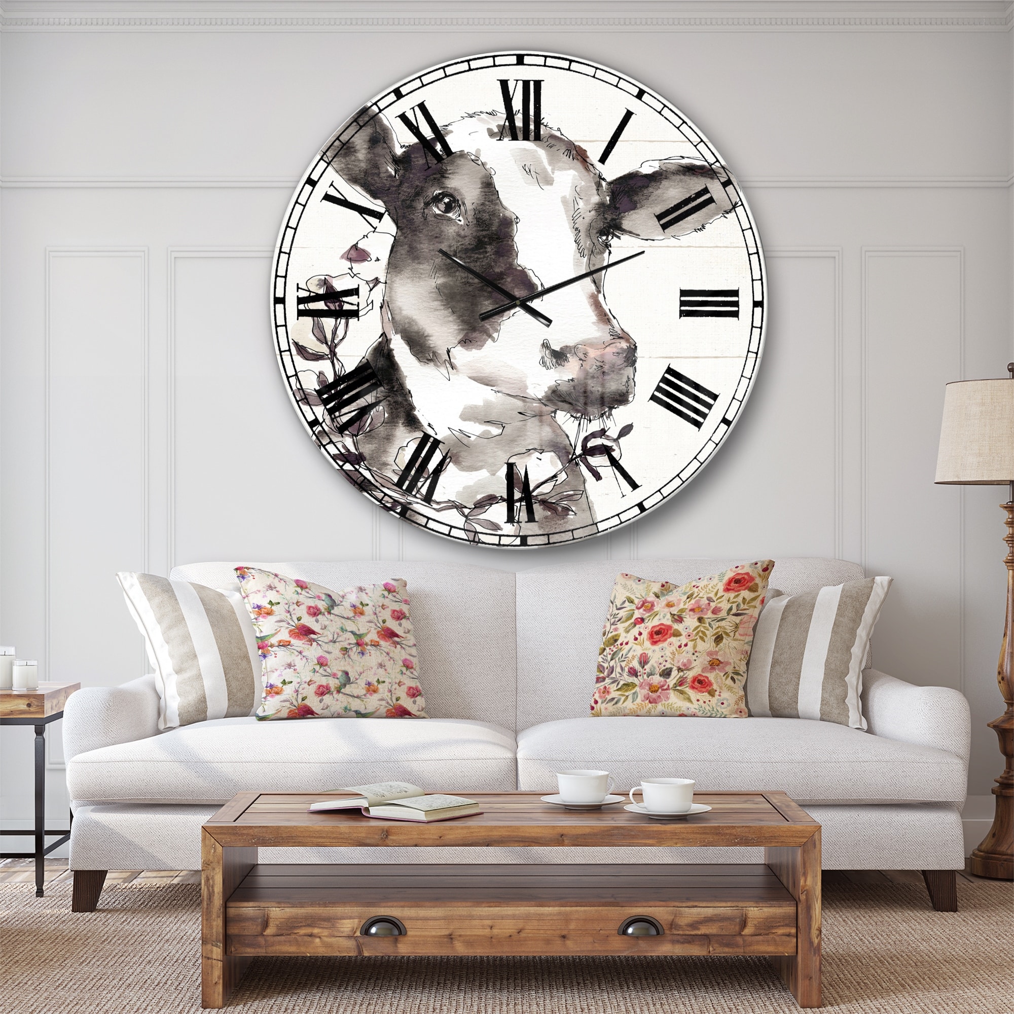 Designart 'Cow Portrait Country Life' Wildlife Large Wall CLock