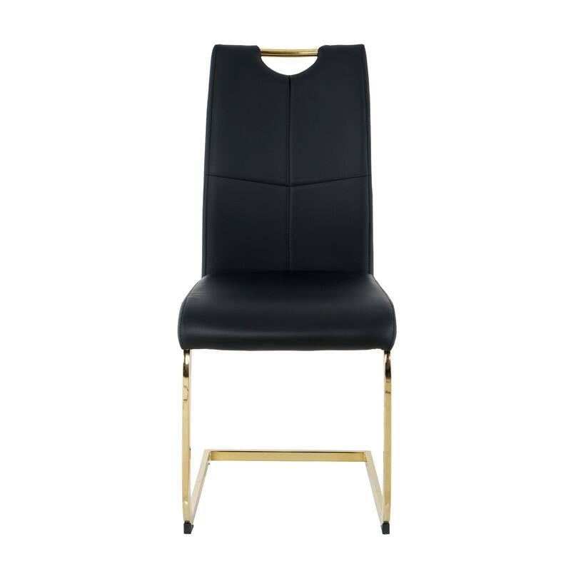 Modern Dining Room Chairs with Faux Leather Padded Seat and Golden Metal Legs（Set of 2）