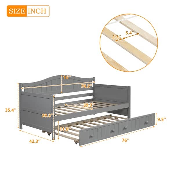 dimension image slide 0 of 3, Nestfair Twin Size Wooden Daybed with Trundle Bed