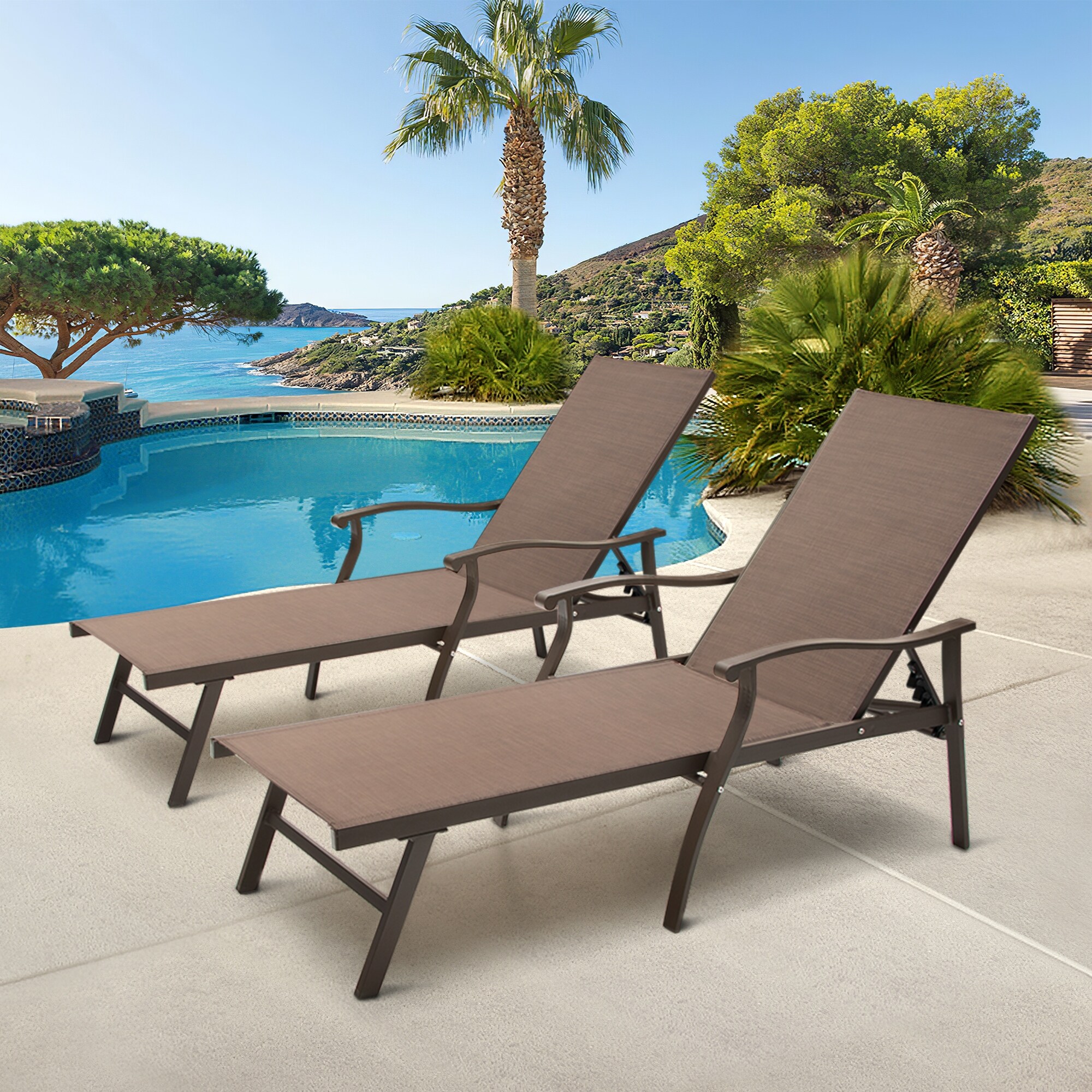 Vredhom Outdoor Aluminum Adjustable Chaise Lounge (set Of 2) 76.18" L X 21.06" W X 13.58" H