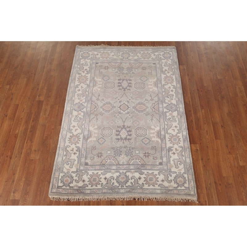 Beige / Ivory Oushak Area Rug Handmade Oriental Wool Carpet - 4'0"x 5'10"