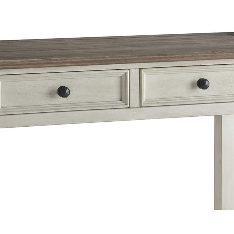 Sofa Table With Plank Style Top and 2 Gliding Drawers, Brown and White