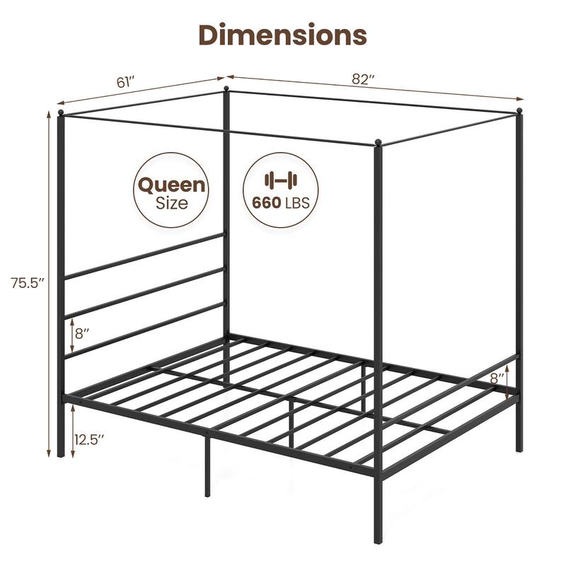 Gymax Twin/Full/Queen Metal Canopy Platform Bed Frame Mattress