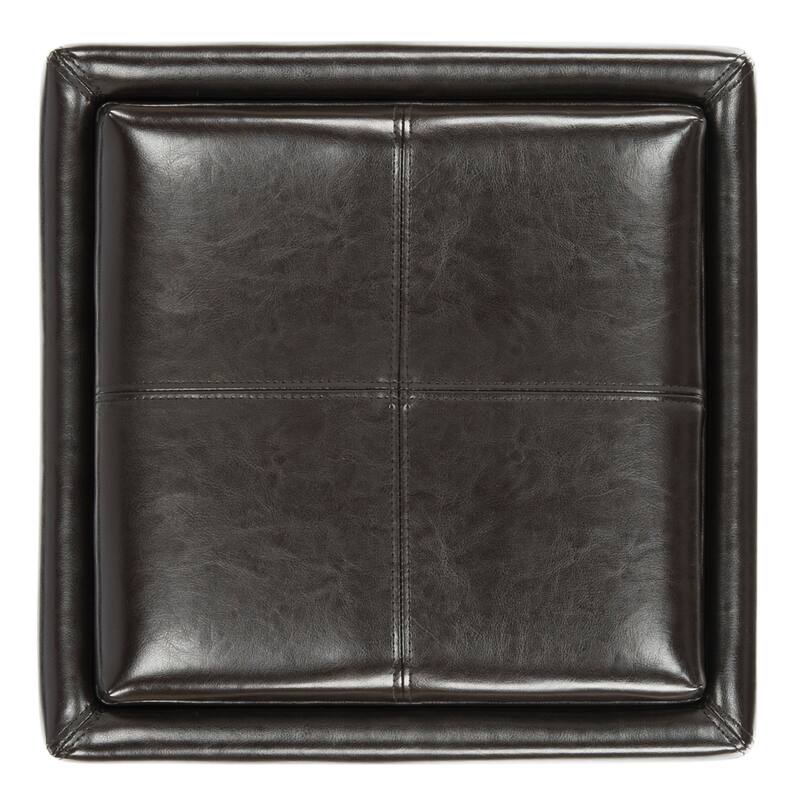 SAFAVIEH Lesia Storage Brown Leather Tray Ottoman