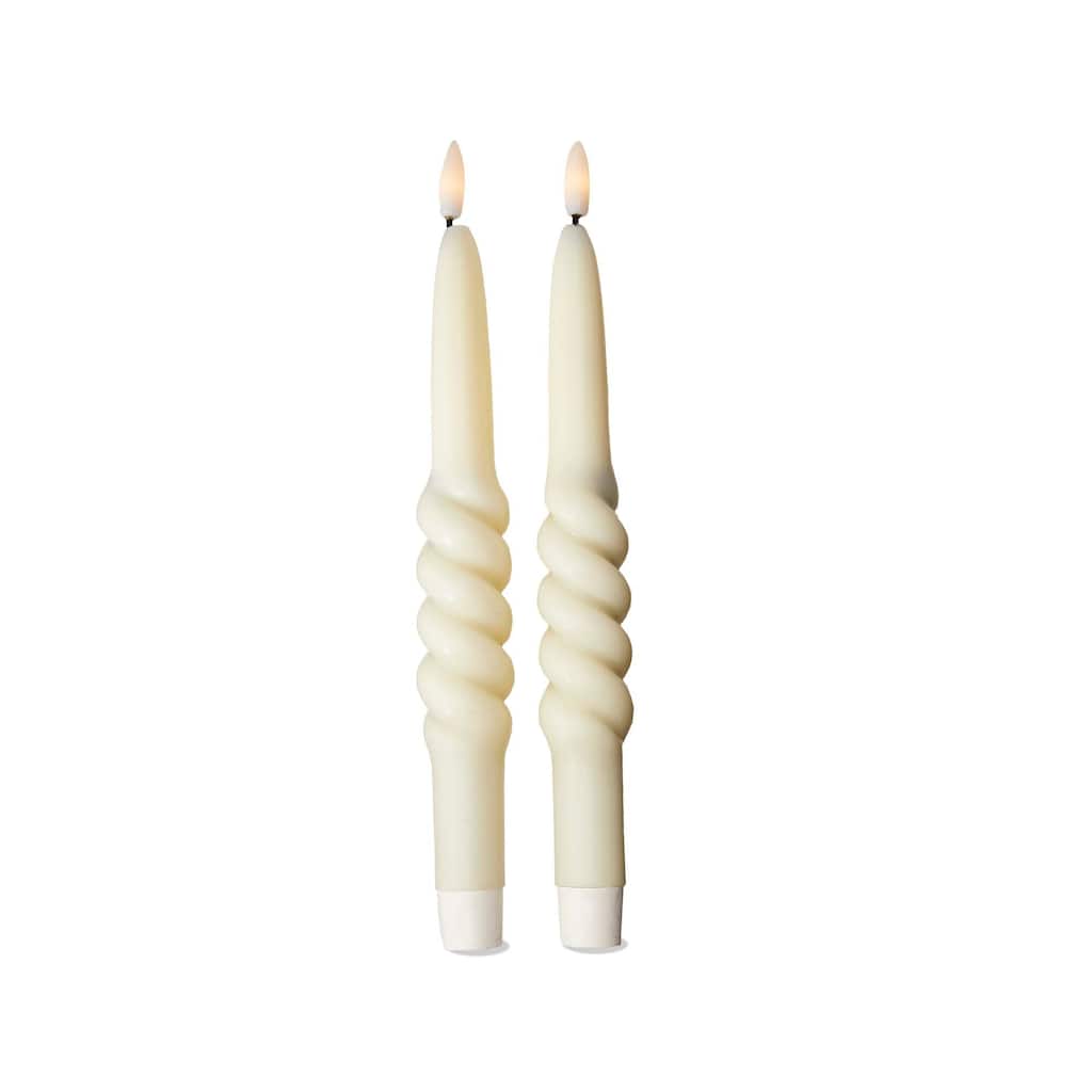 Twist LED Taper Candles Flameless Ivory Paraffin Wax 10 Inch Set of 2 Perfect for Everyday Use