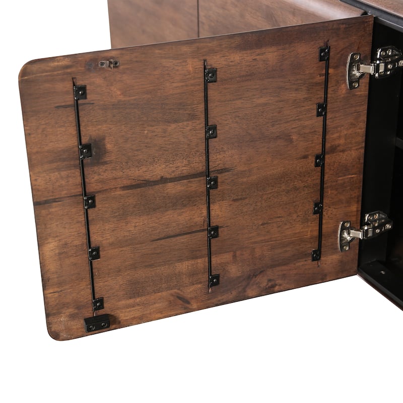 Furniture of America Abigail XV Mid-Century Modern Walnut Solid Wood Dining Server with Hidden Drawers and Shelves