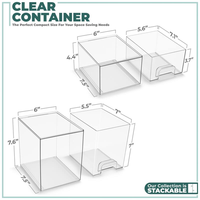 Sorbus Stackable Acrylic Storage Drawers, Clear Plastic Organizer Bins for Countertop Organization